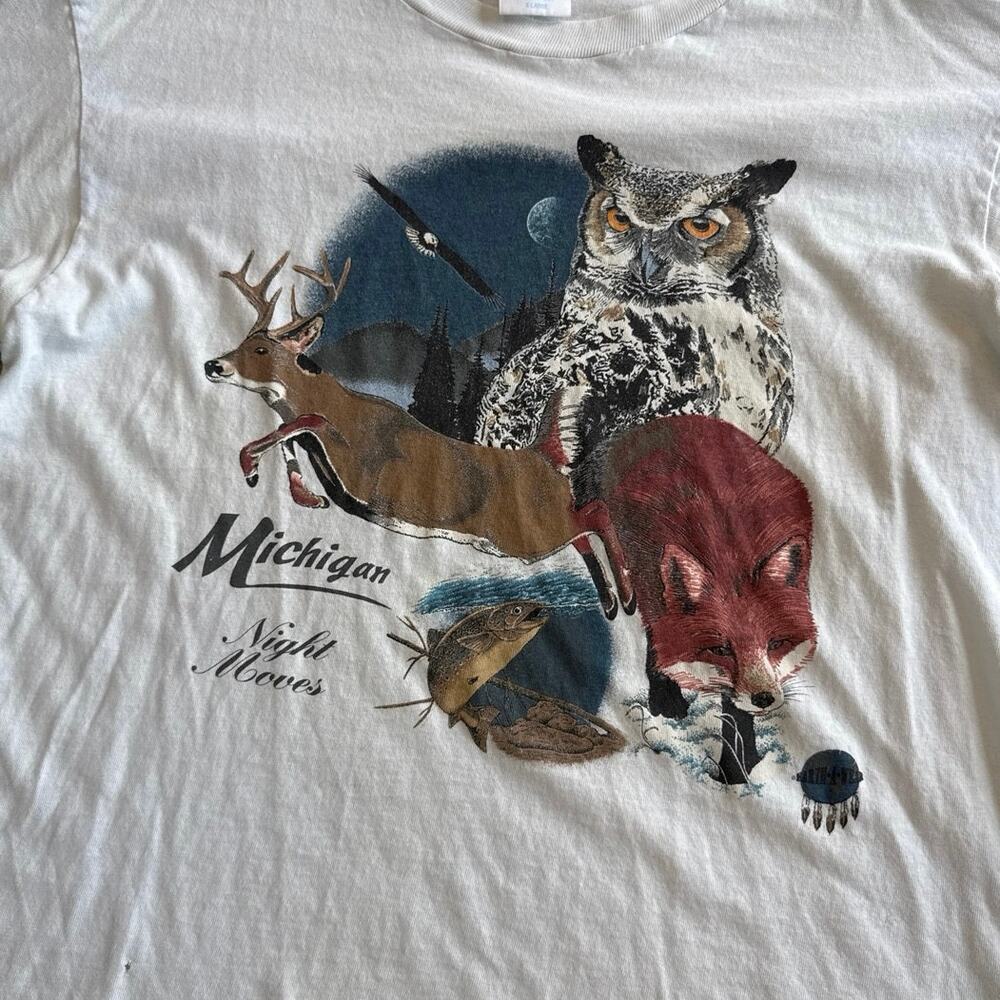 Vintage 90s Michigan Animals Outdoor Nature T-Shirt Size XL Single Stitch - Picture 2 of 9
